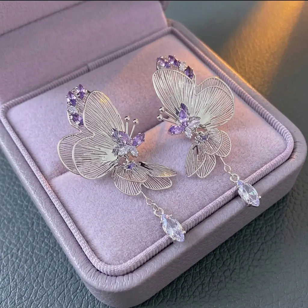 Lavender Butterfly Drop Earrings Aveli