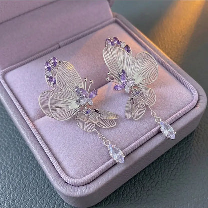 Lavender Butterfly Drop Earrings Aveli
